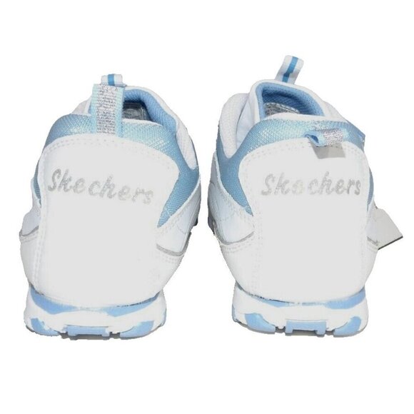 SKECHERS white & blue Chickadee sneakers hook & loop closure women's size 4 NEW - Picture 3 of 8